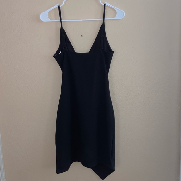 black formal mini dress bodycon faux wrap foldover front y2k fashion party vibes - Picture 12 of 15